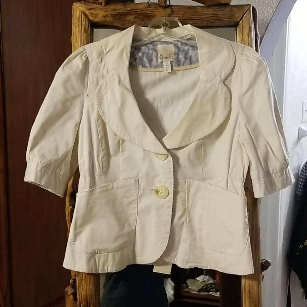 Anthropologie Elevenses white cotton blazer